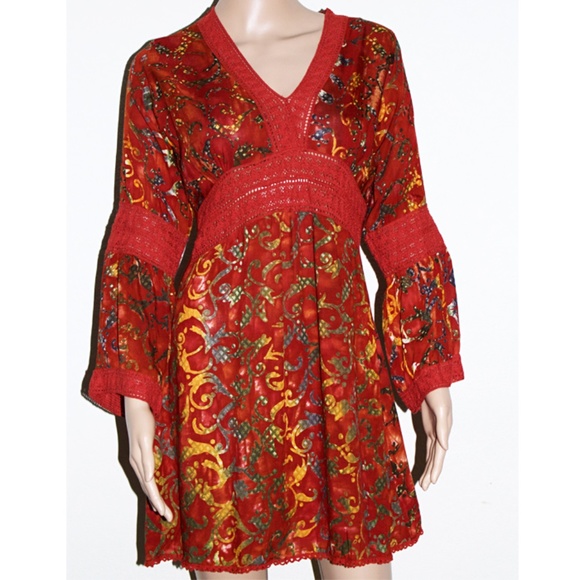 ISLAND TRIBE  BOHO BELL SLEEVE DRESS SZ S - Picture 1 of 4